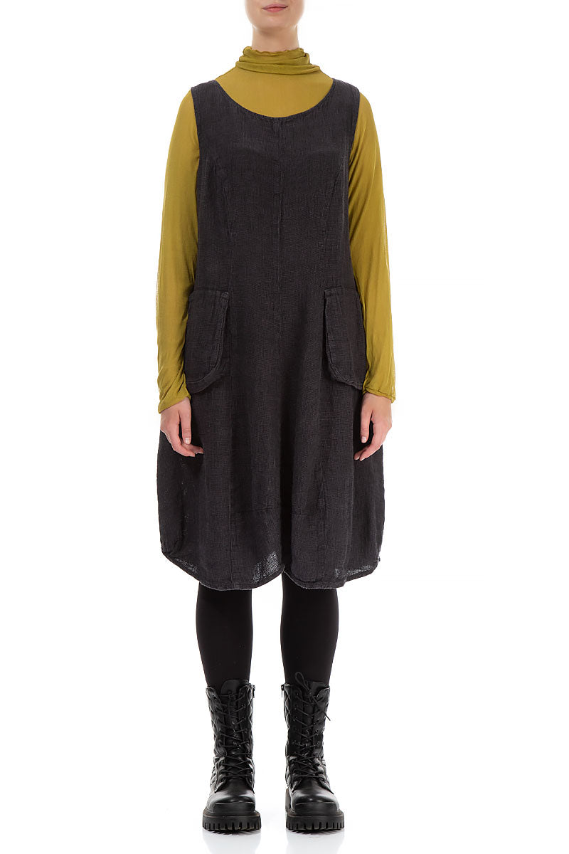 Sleeveless Balloon Charcoal Mélange Linen Dress 1