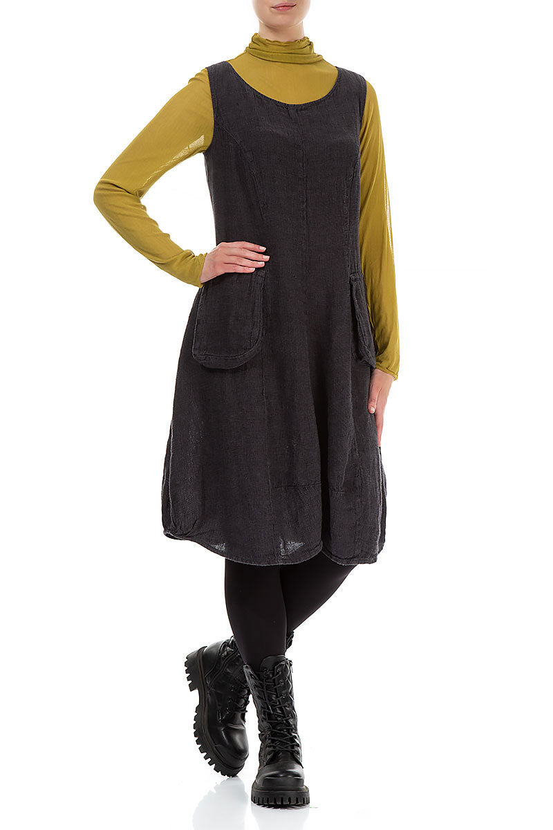 Sleeveless Balloon Charcoal Mélange Linen Dress 4