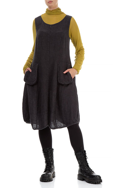 Sleeveless Balloon Charcoal Mélange Linen Dress 3
