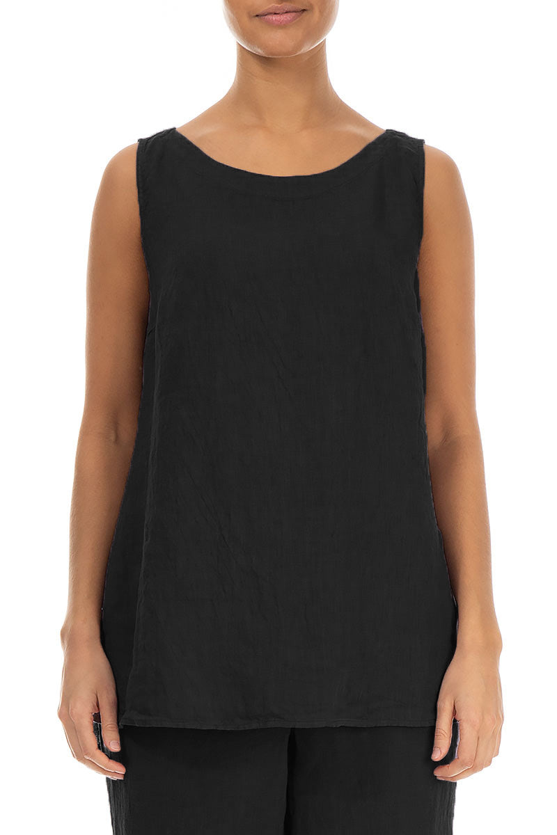 Sleeveless Black Linen Top 1