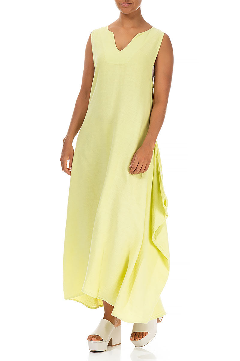 Sleeveless Draped Yellow Linen Maxi Dress 4