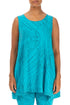 Sleeveless Feathers Bright Turquoise Cotton Tunic 1
