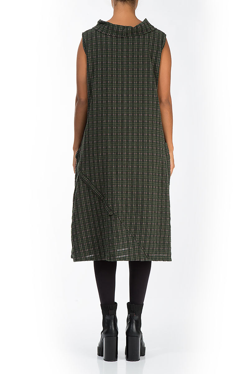 Sleeveless Khaki Plaid Wool Dress 2