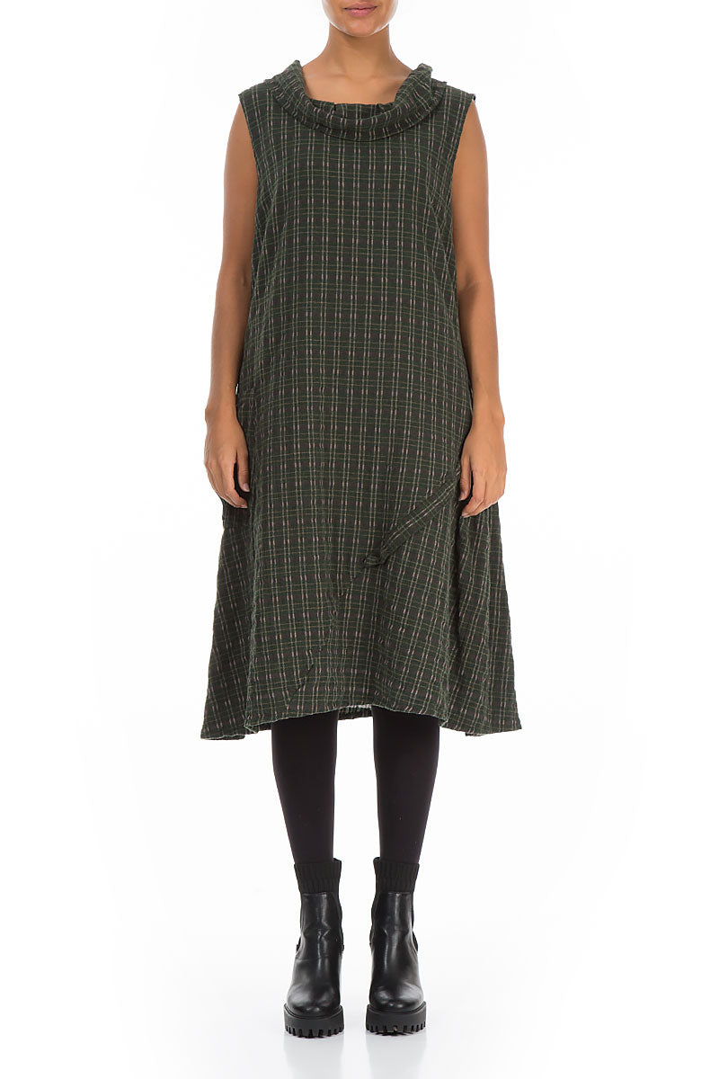 Sleeveless Khaki Plaid Wool Dress 1
