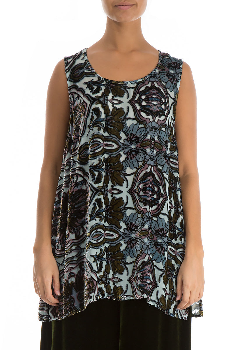 Sleeveless Devoré Ornament Silk Velvet Blouse 1