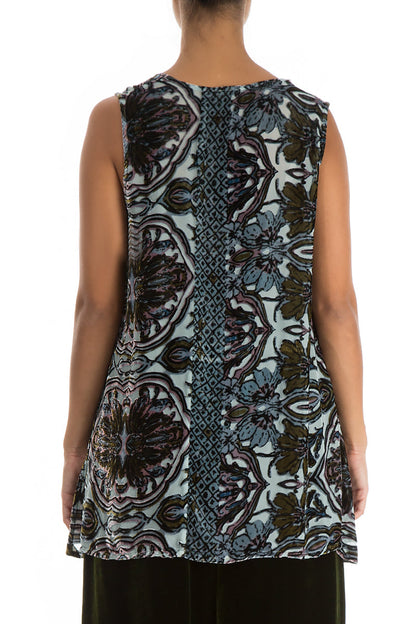 Sleeveless Devoré Ornament Silk Velvet Blouse 2