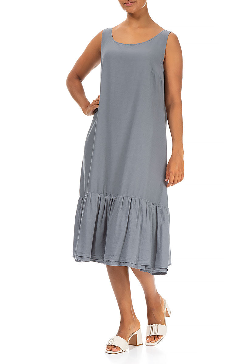 Sleeveless Storm Grey Silk Cotton Shift Dress 4