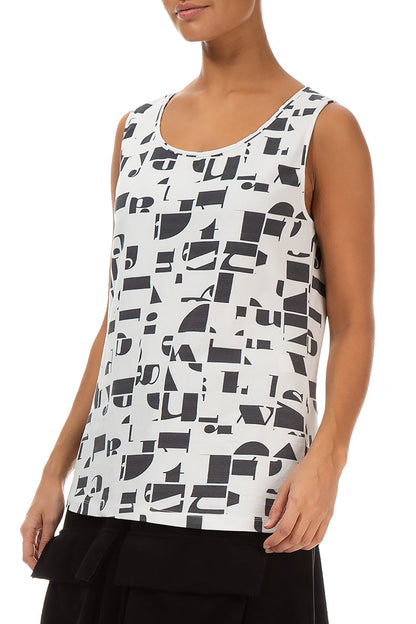 Sleeveless White &amp; Black Letters Cotton Top 3