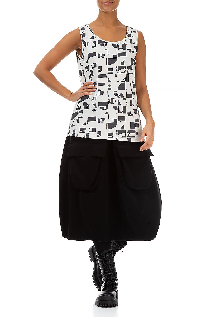 Sleeveless White &amp; Black Letters Cotton Top 4