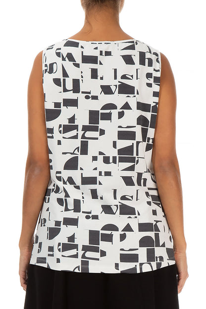 Sleeveless White &amp; Black Letters Cotton Top 2