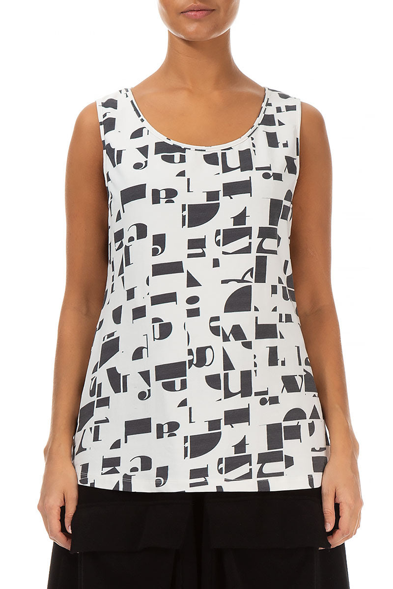 Sleeveless White &amp; Black Letters Cotton Top 1