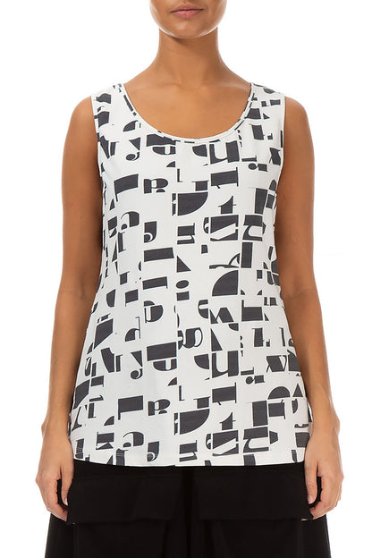 Sleeveless White &amp; Black Letters Cotton Top 1