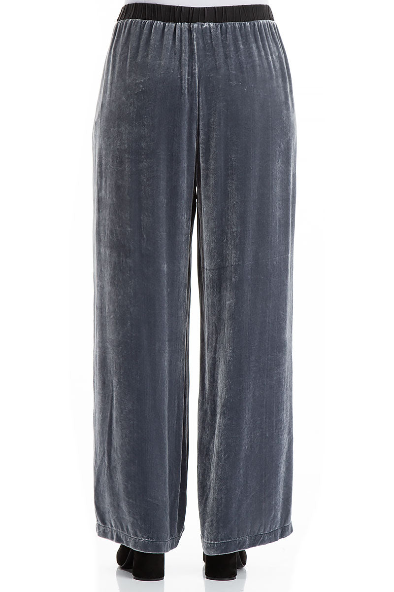 Straight Wide Silver Silk Velvet Trousers 2
