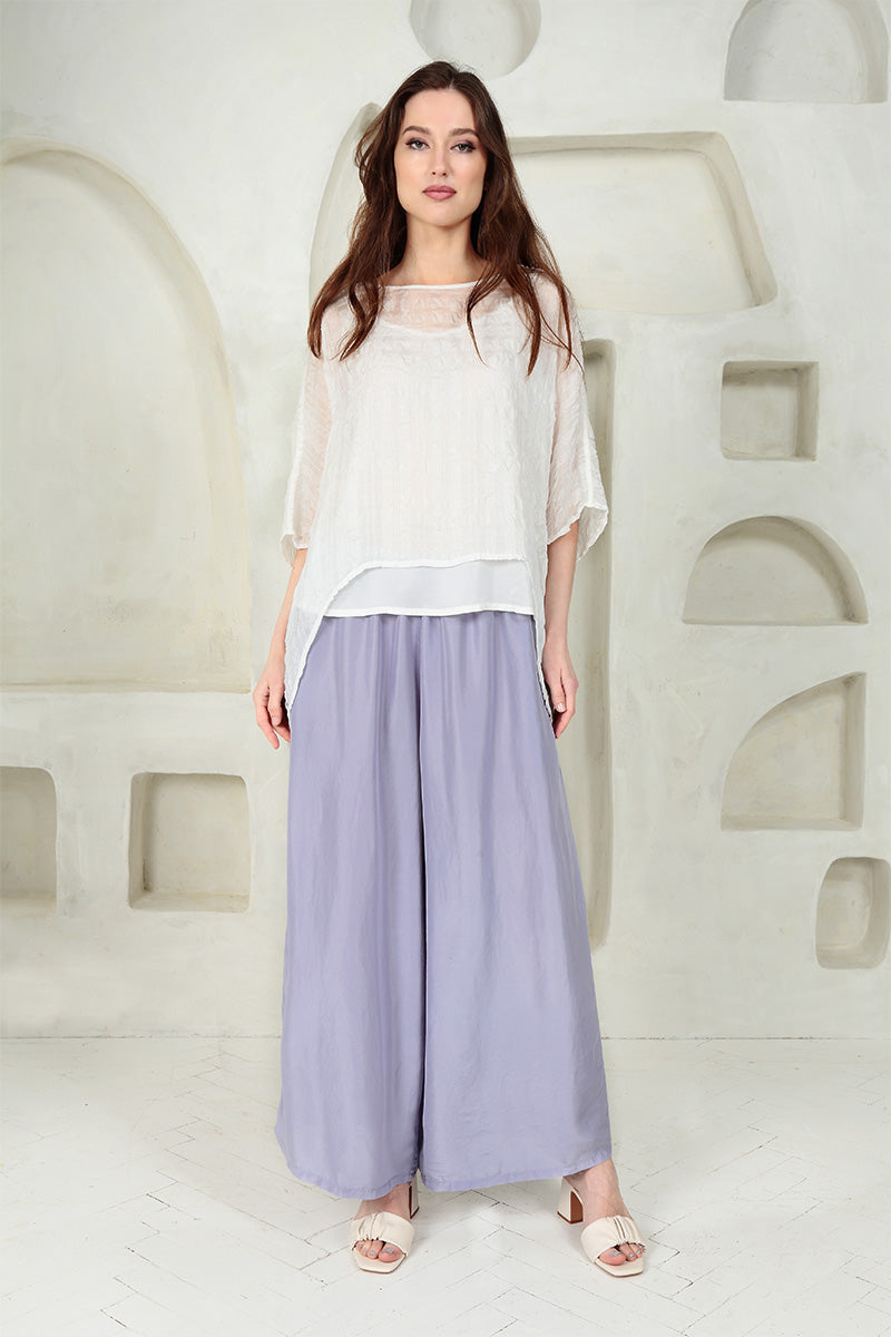 White Textured Kaftan Silk Blouse 6