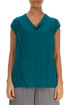 Draped V-Neck Teal Silk Bamboo Blouse 1