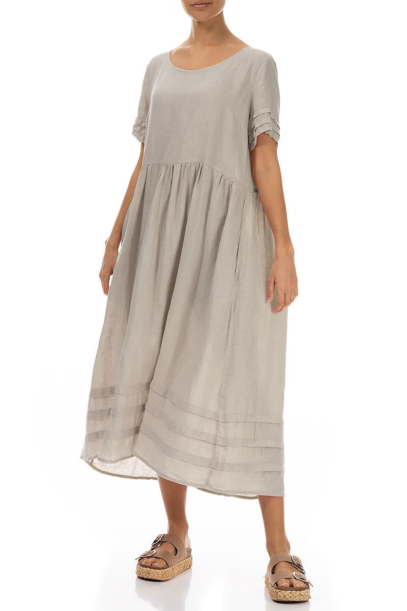Tucks Decorated Natural Linen Dress 4