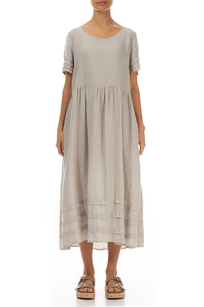 Tucks Decorated Natural Linen Dress 1
