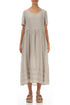 Tucks Decorated Natural Linen Dress 1