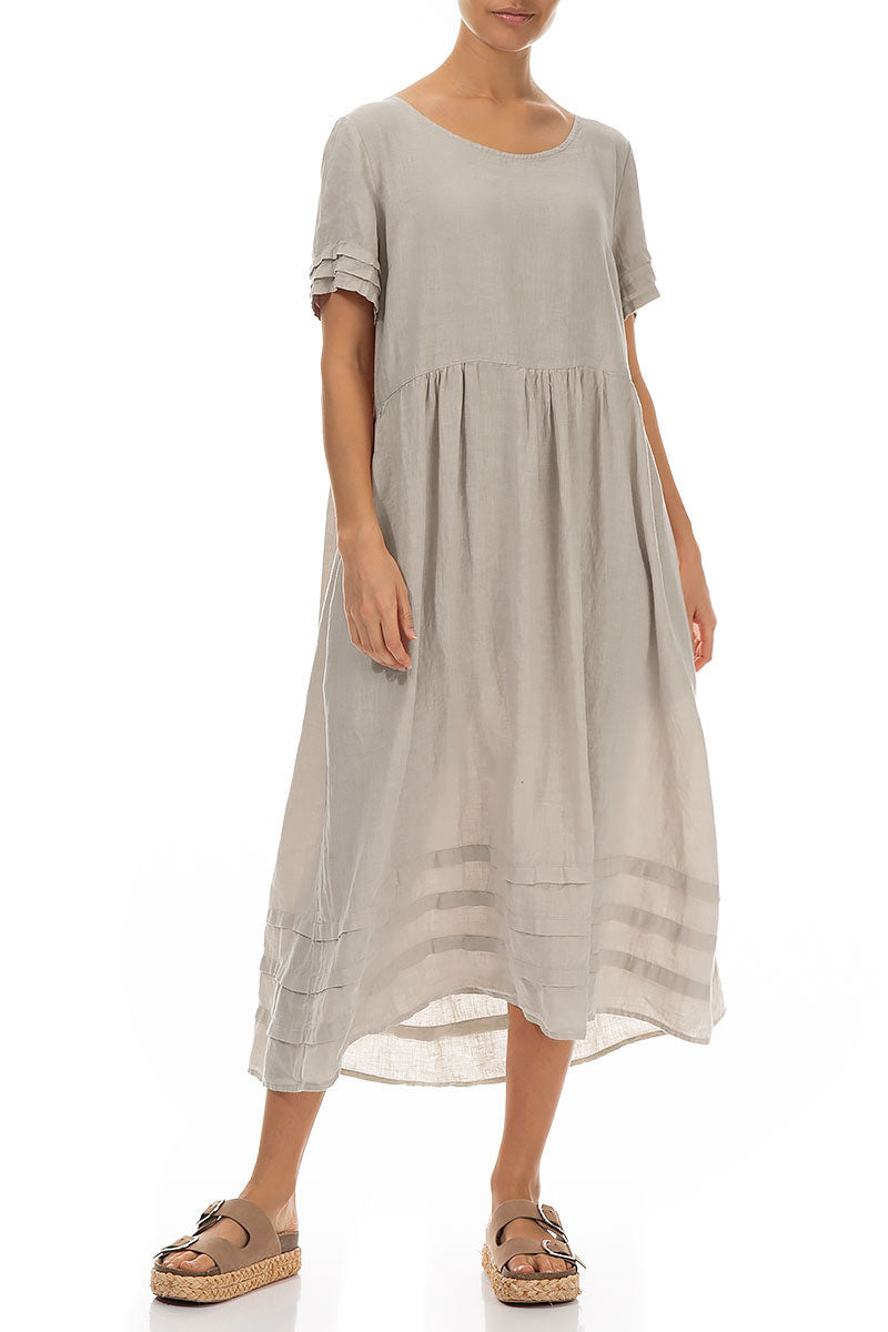 Tucks Decorated Natural Linen Dress 3