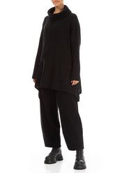 Longer Back Turtleneck Black Wool Sweater 4