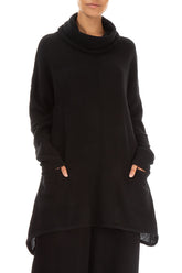 Longer Back Turtleneck Black Wool Sweater 3