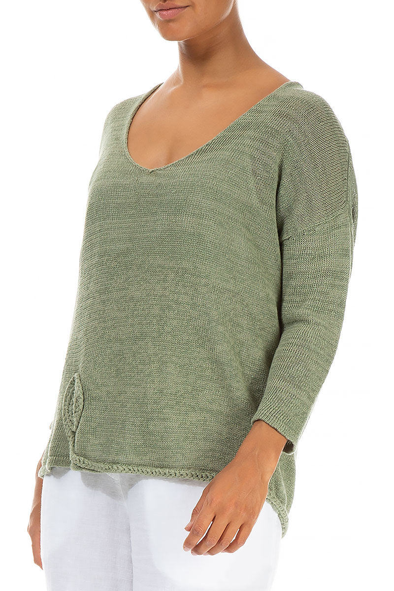 Twisted Plait Pistachio Linen Jumper 3
