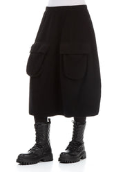 Two Pockets Black Cotton Midi Skirt 3