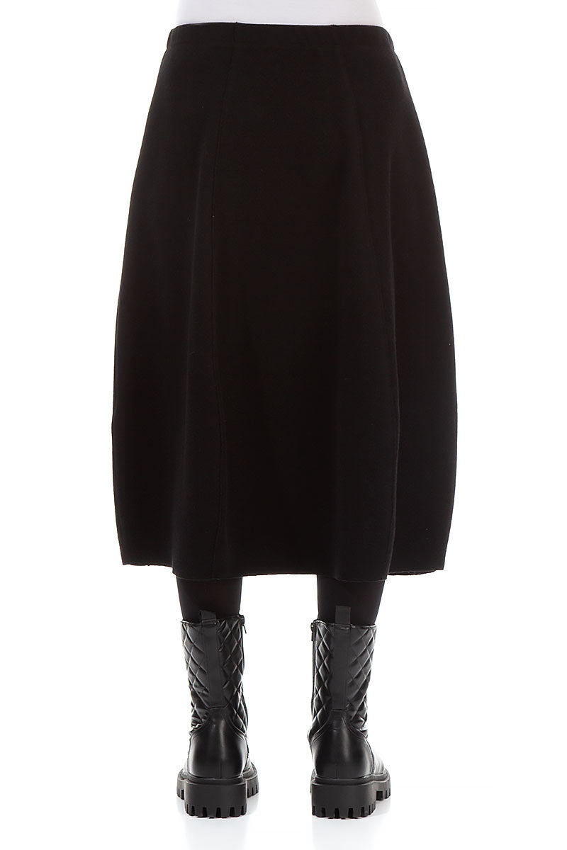 Two Pockets Black Cotton Midi Skirt 2