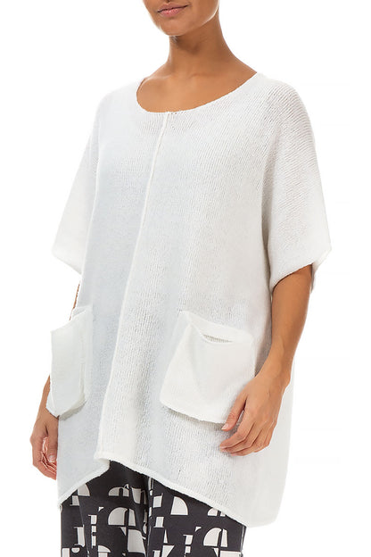 Two Pockets White Wool Sweater 3