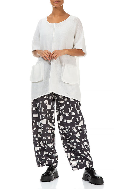 Two Pockets White Wool Sweater 4