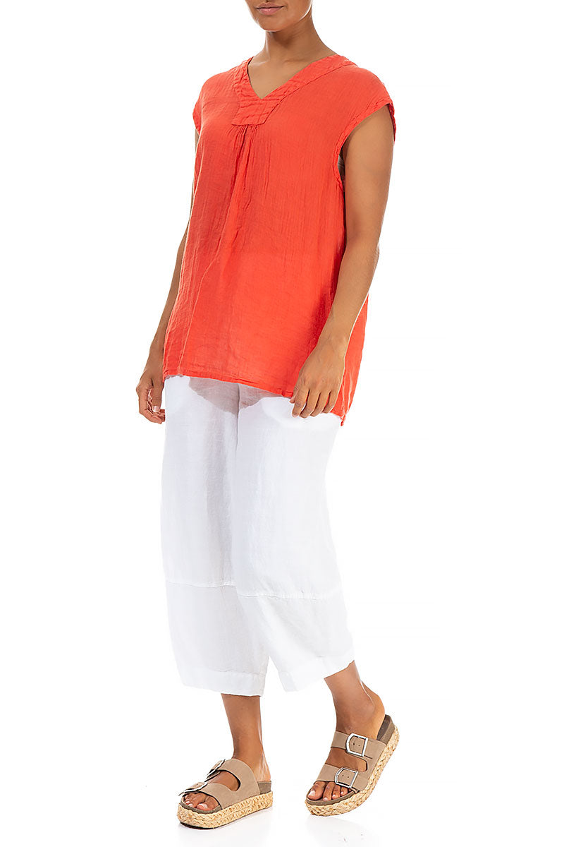 V-Neck Coral Linen Blouse 4