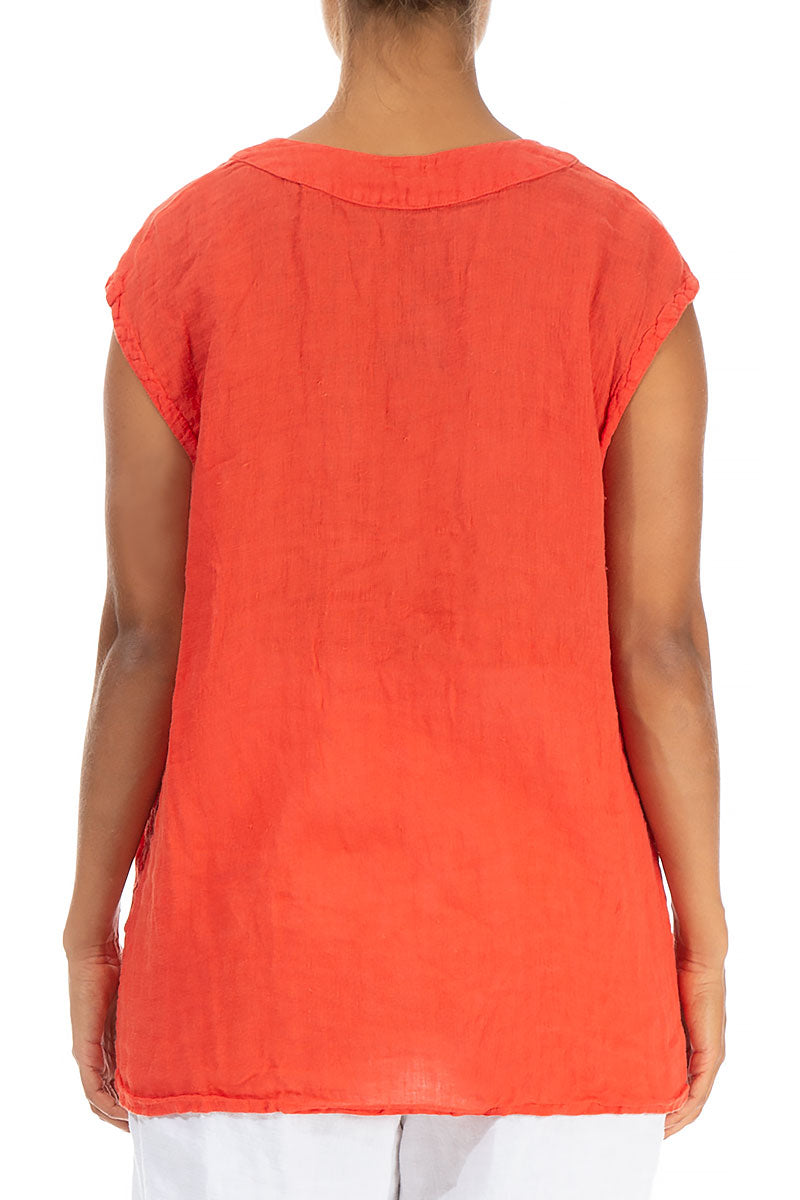V-Neck Coral Linen Blouse 2