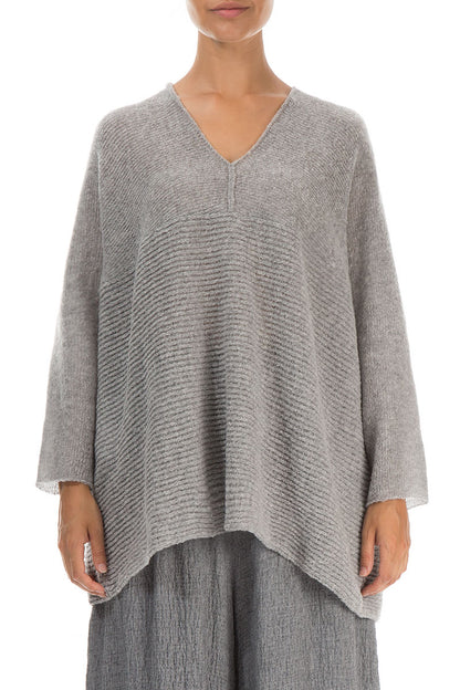V-Neck Light Grey Wool Sweater 1