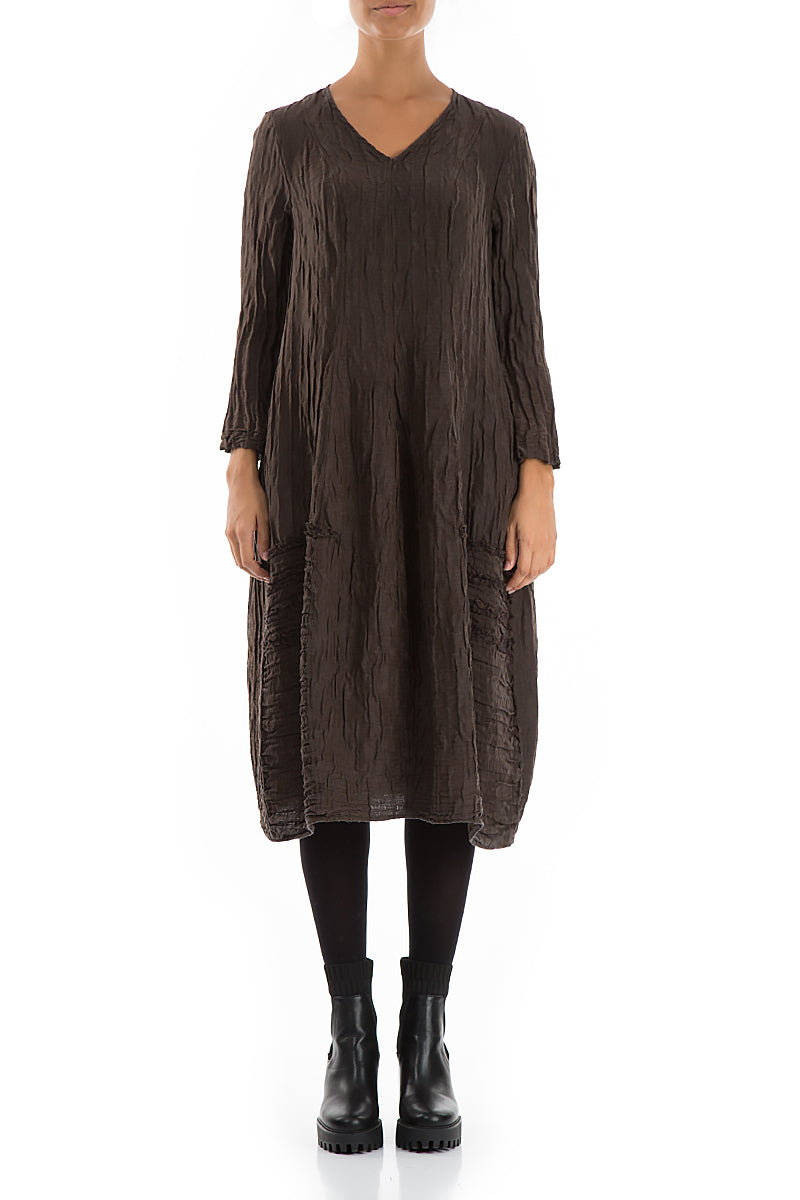 V-Neck Crinkled Ash Silk Linen Dress 1