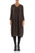 V-Neck Crinkled Ash Silk Linen Dress 1