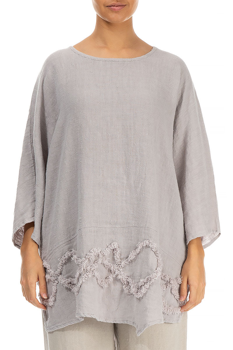 Wavy Line Decorated Grey Linen Tunic 1