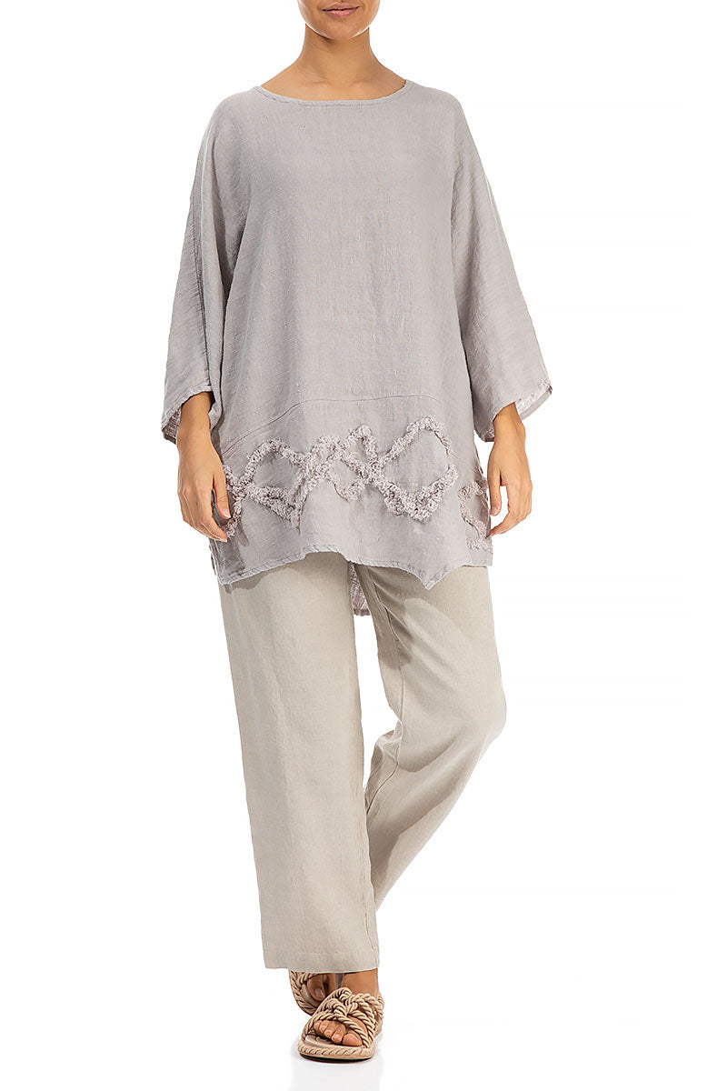 Wavy Line Decorated Grey Linen Tunic 4