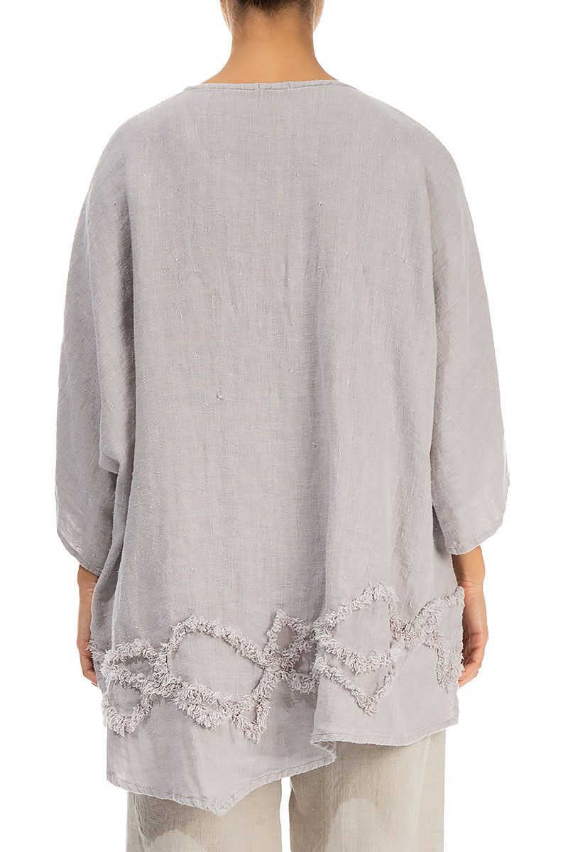 Wavy Line Decorated Grey Linen Tunic 2