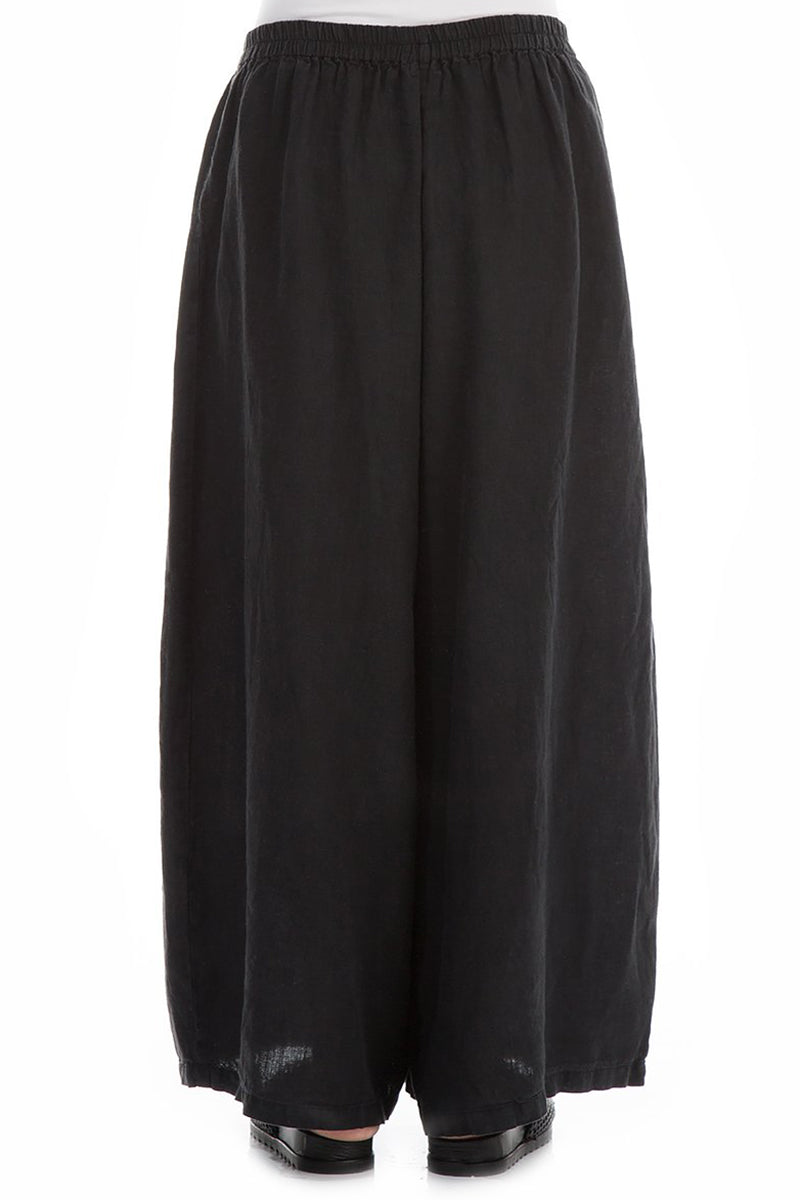Wide Pure Black Linen Trousers 2