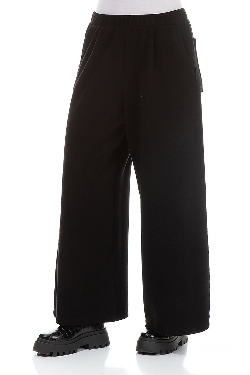 Wide Leg Black Cotton Jersey Trousers 3