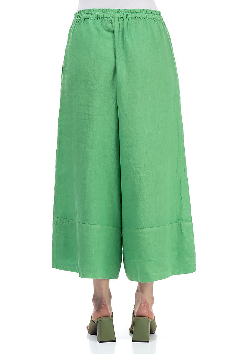 Wide Leg Cuffs Spring Green Linen Culottes 2
