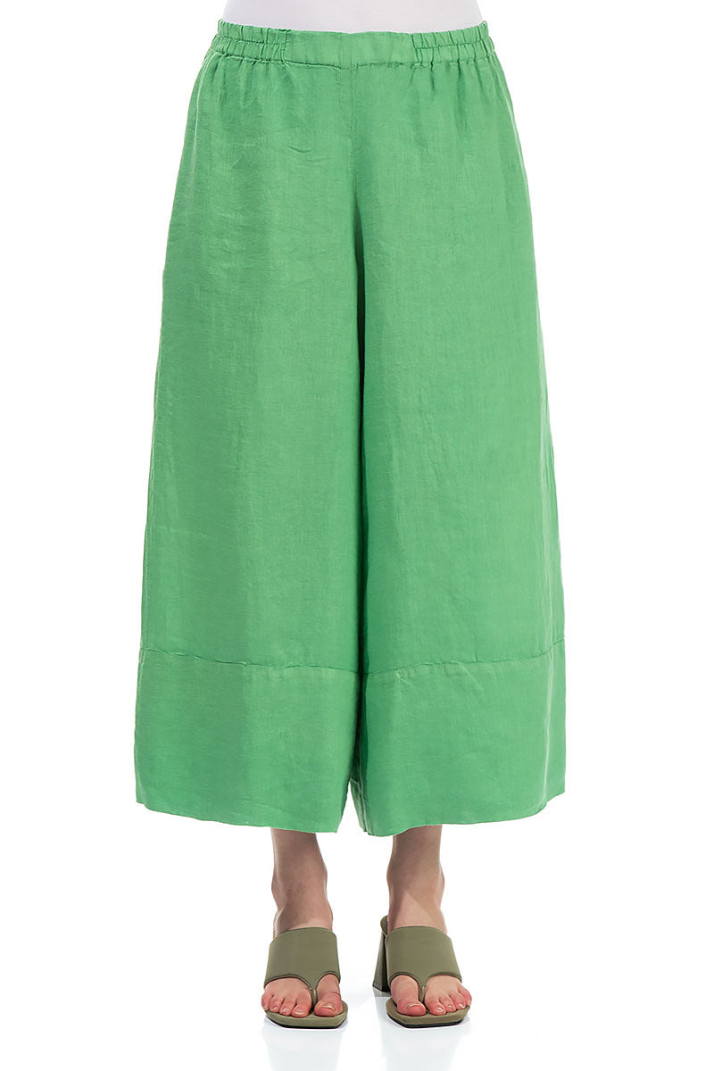 Wide Leg Cuffs Spring Green Linen Culottes 1