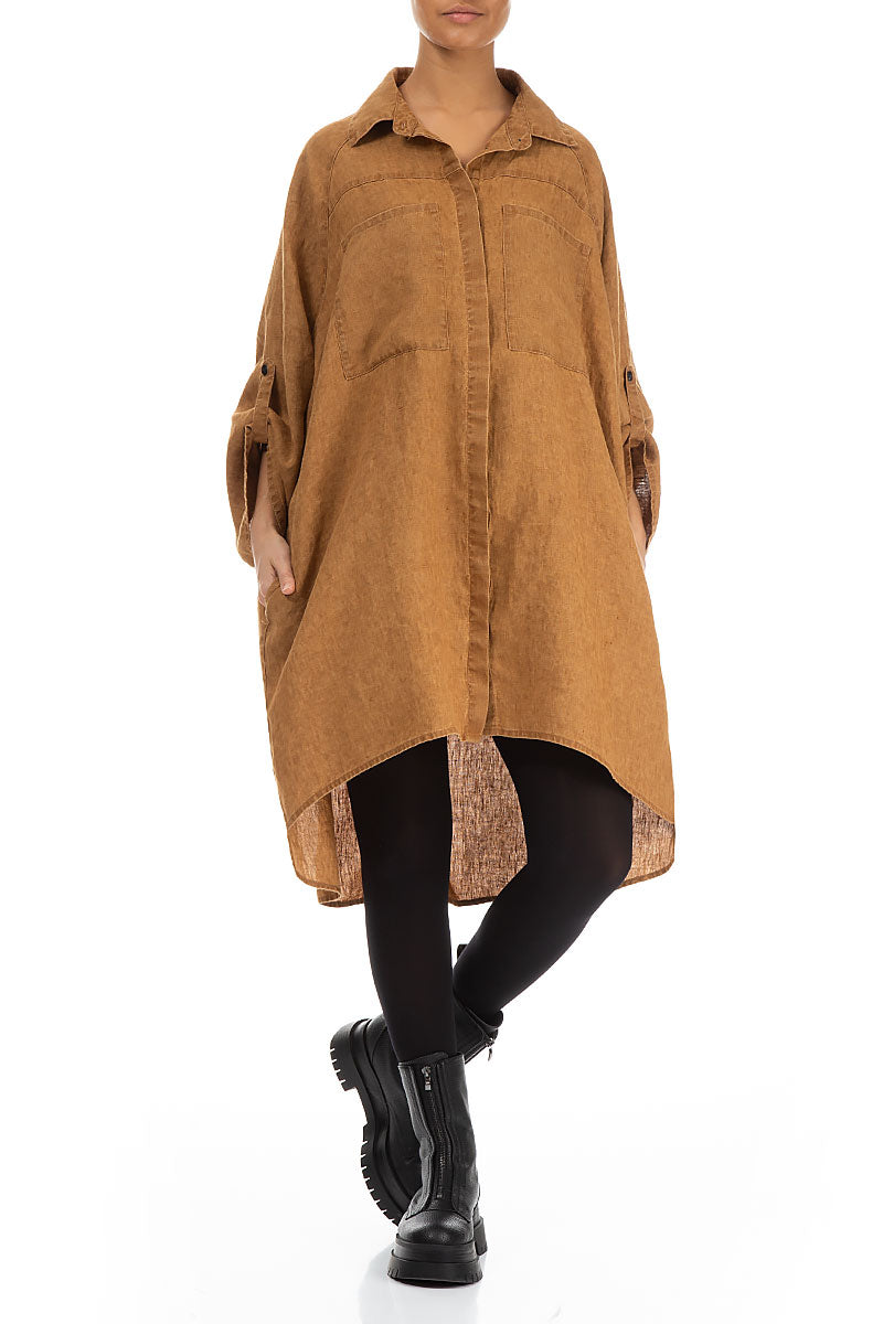 Wide Loose Caramel Linen Shirt 4