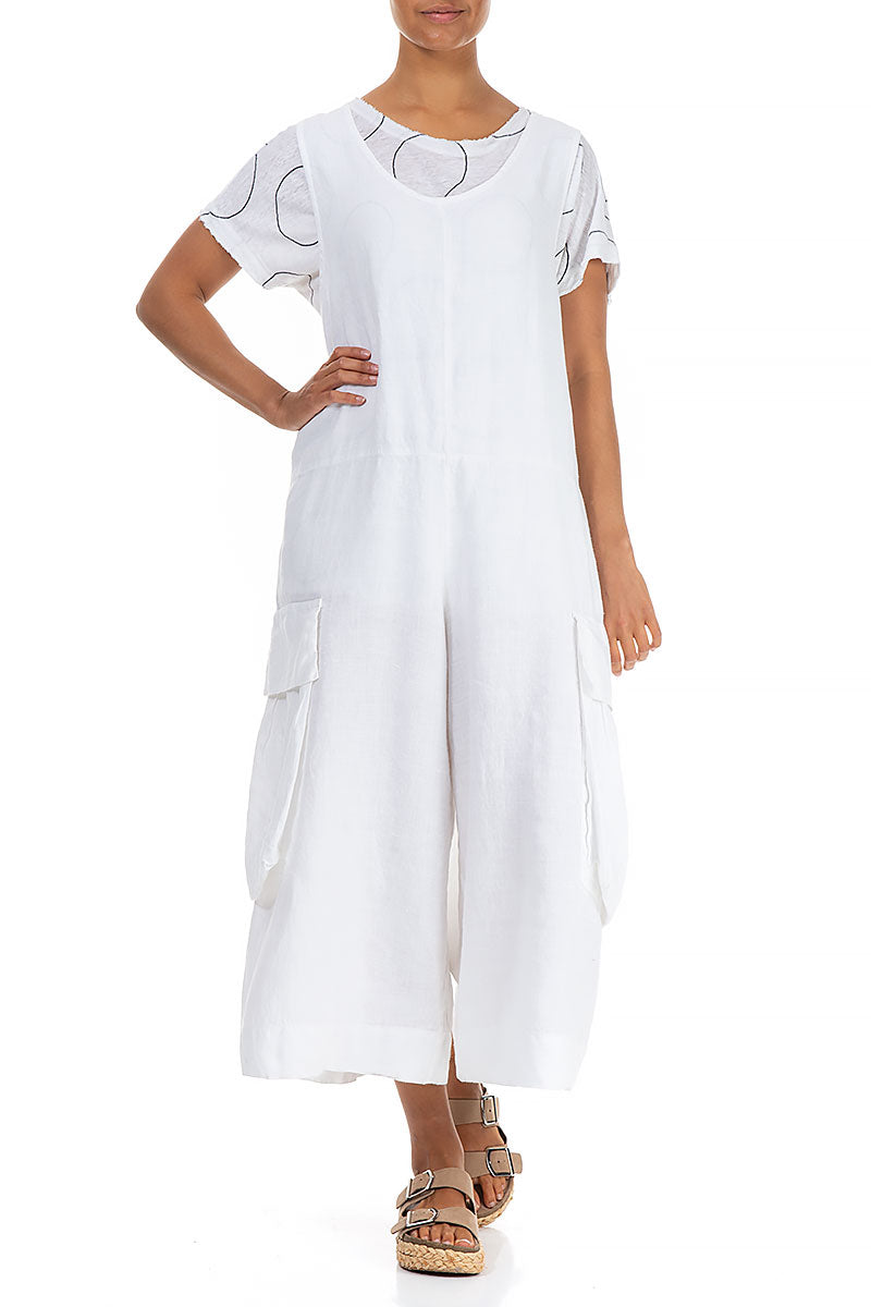 Wide Loose White Linen Jumpsuit 4