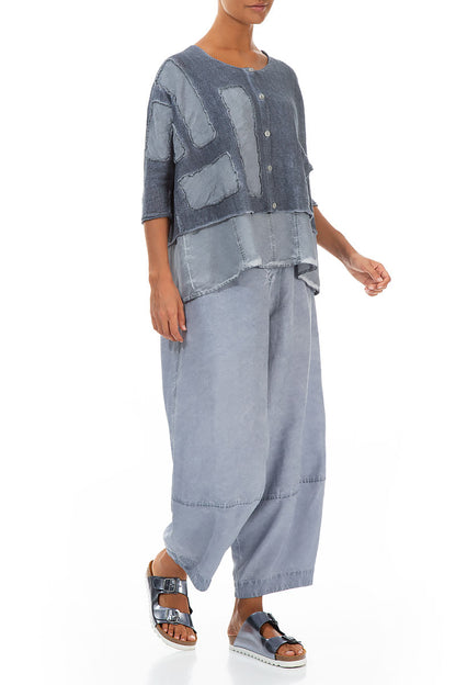 Wide Washed Effect Denim Silk Linen Trousers 4