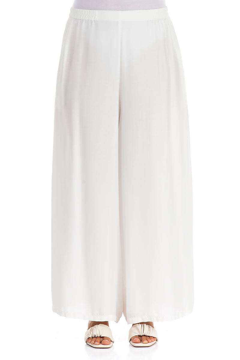 Wide White Silk Bamboo Trousers 1
