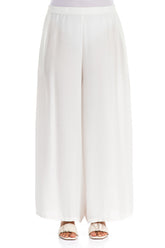 Wide White Silk Bamboo Trousers 1