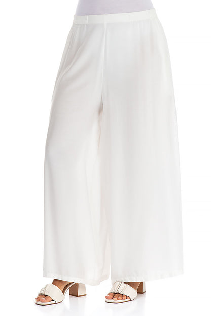 Wide White Silk Bamboo Trousers 3