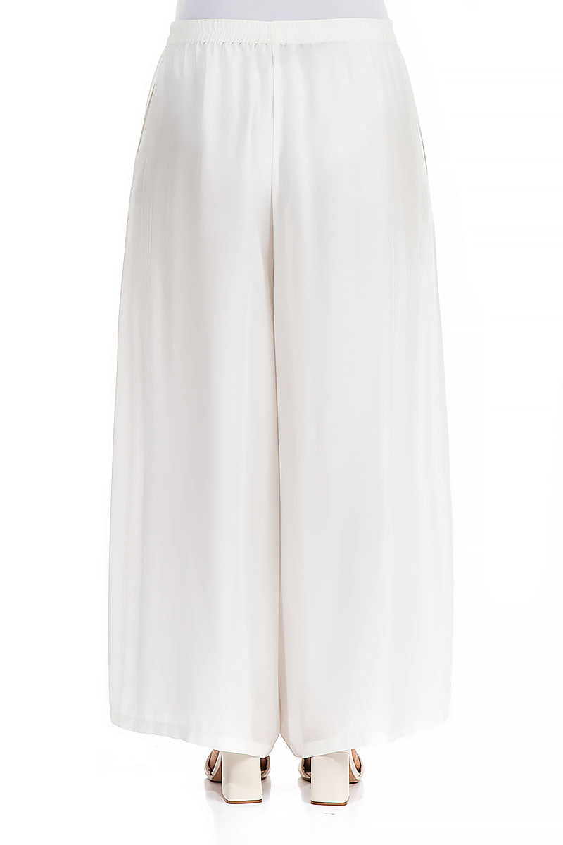 Wide White Silk Bamboo Trousers 2