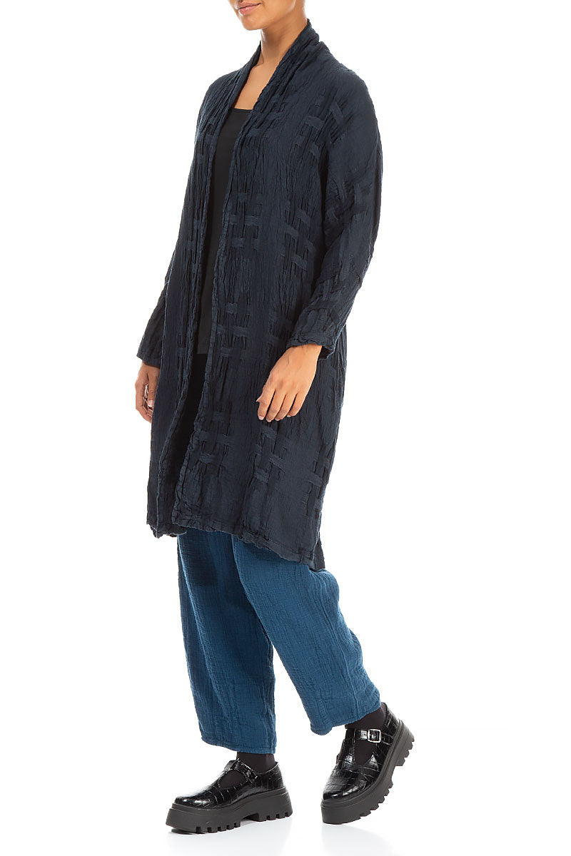 Woven Texture Dark Navy Linen Jacket 4